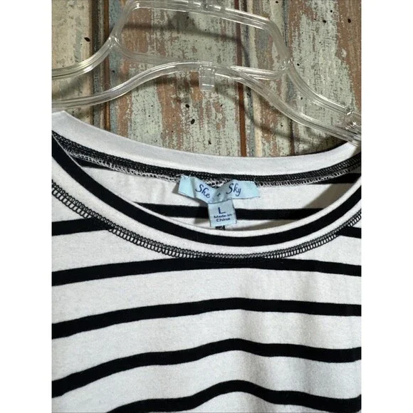 She + Sky Women’s Black And White Striped Tunic Long Sleeved L - Picture 4 of 11